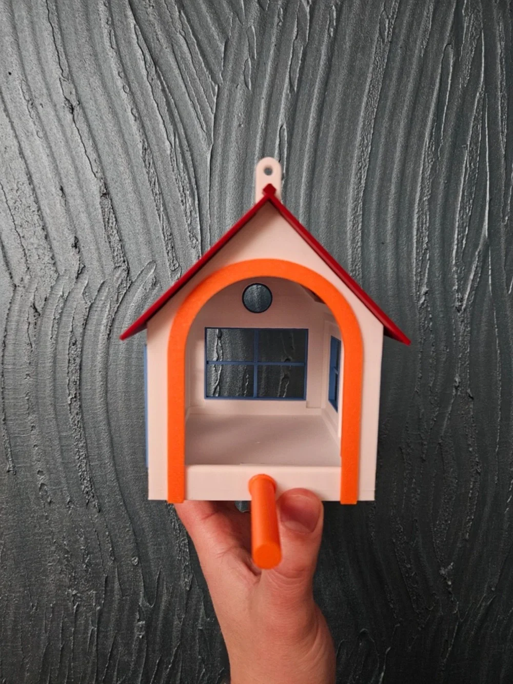 Source Unknown Plastic Birdhouse Perch in Red, Orange, Blue, White